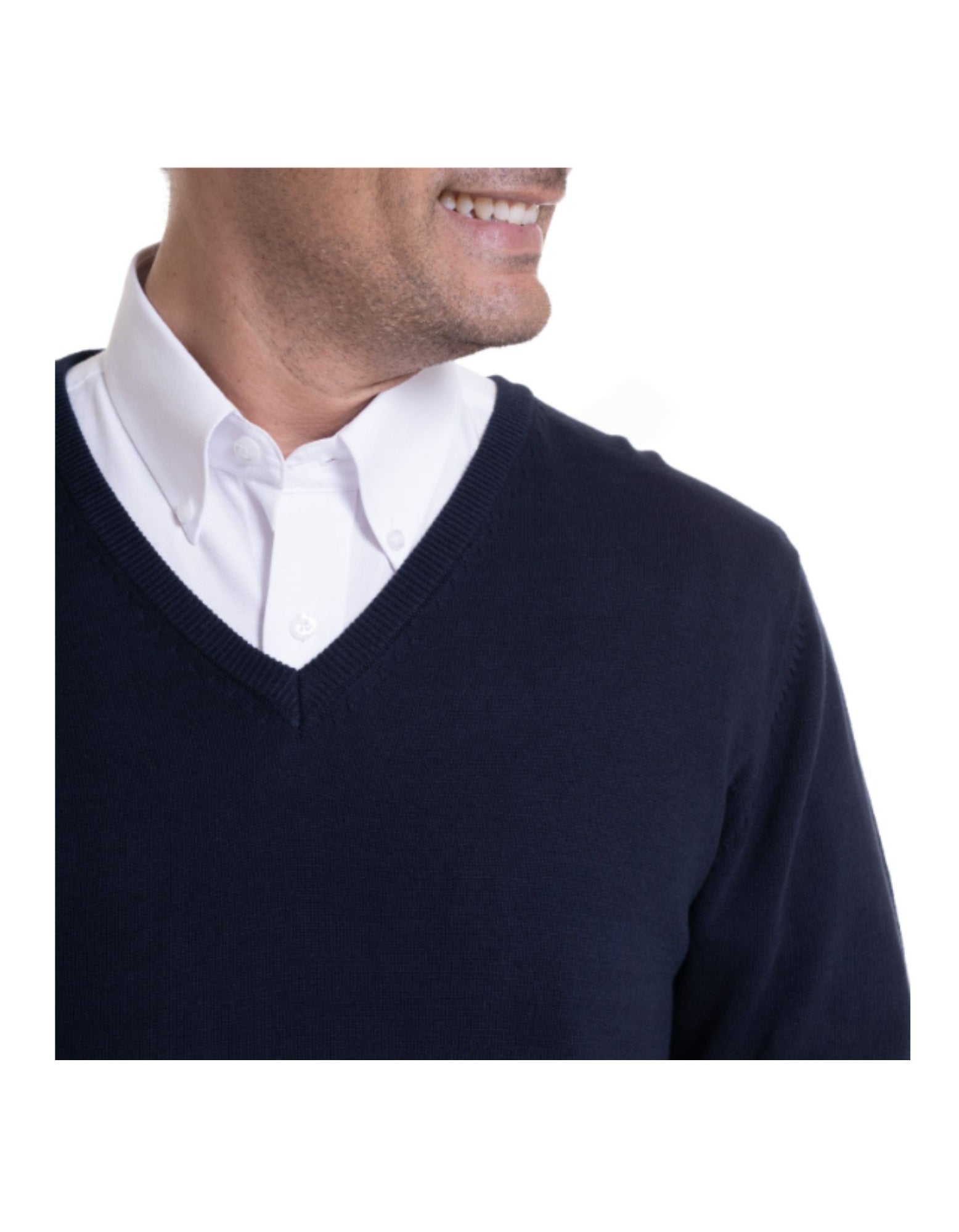 Sweater clásico azul marino cuello v algodón Tallas grandes | MASX Chile