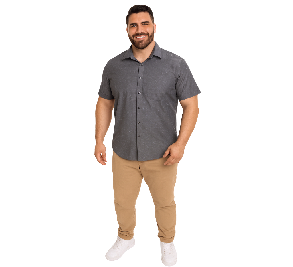 Camisa dobby sport 504 diseño gris oscuro manga corta slim fit | MASX Chile