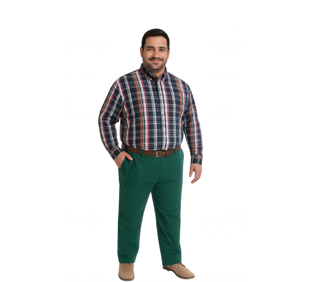 Pantalón frente plano slim fit spandex 017 verde musgo Tallas Grandes | MASX Chile