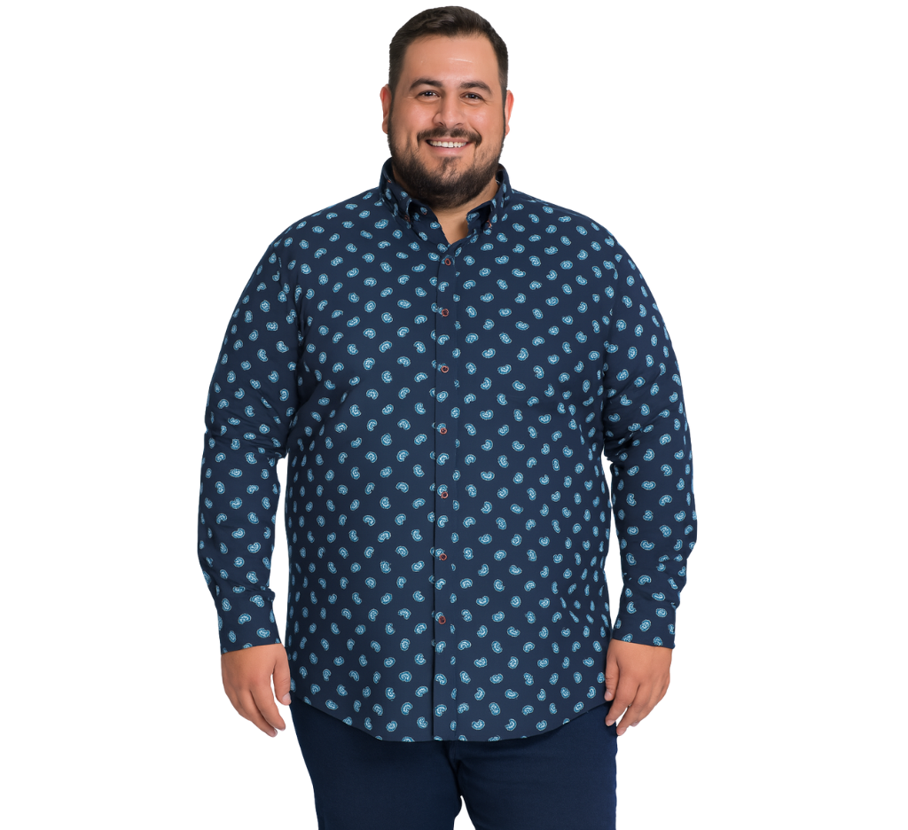 Camisa oxford estampada manga larga slim fit 004 Tallas grandes | MASX Chile