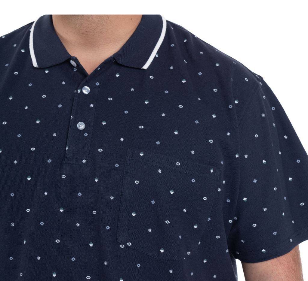 Polera Piqué estampada 579 diseño azul marino M/C Tallas Grandes | MASX Chile