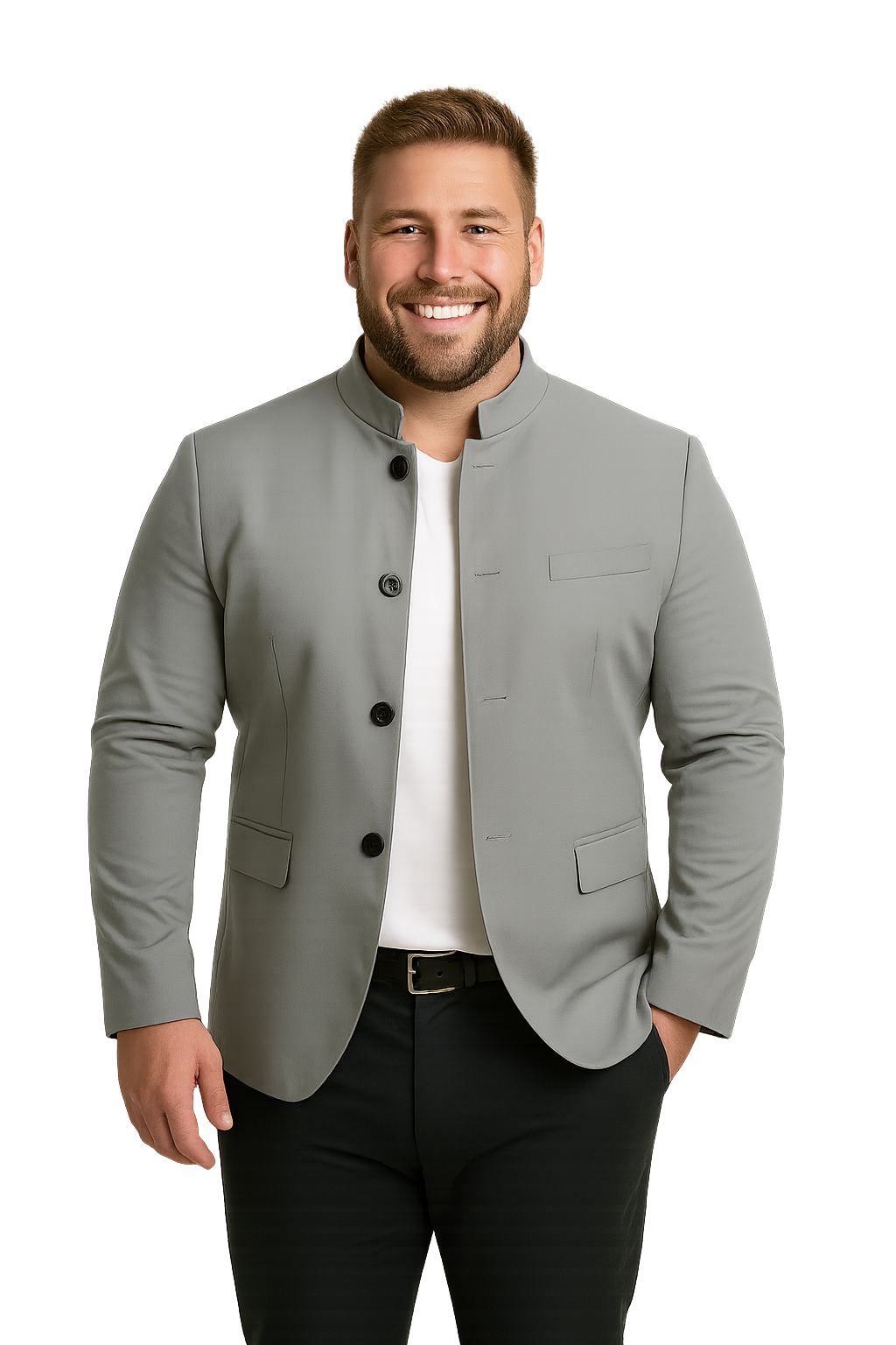 Blazer cuello mao chino gris Tallas grandes | MASX Chile