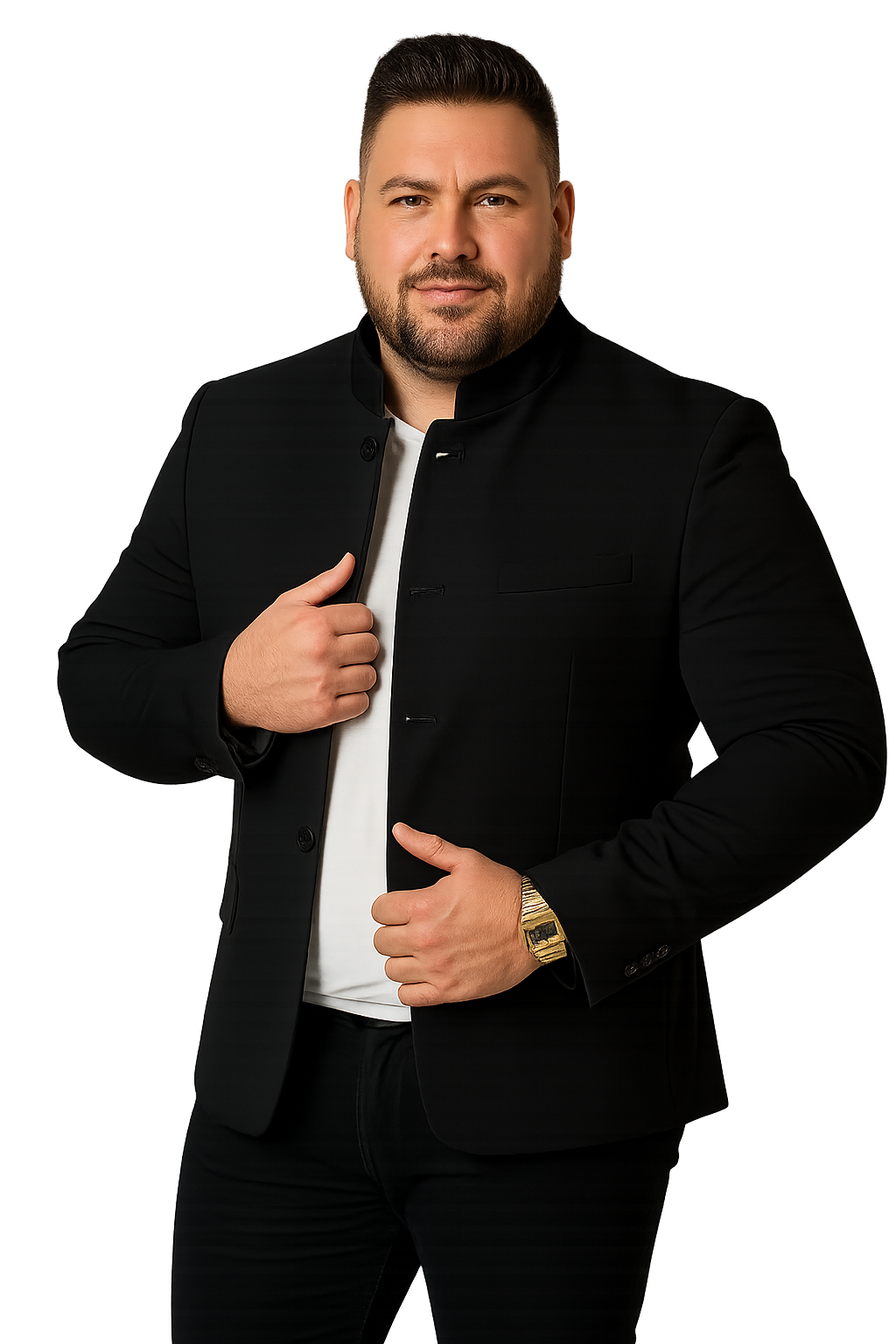 Blazer cuello mao chino negro Tallas grandes | MASX Chile