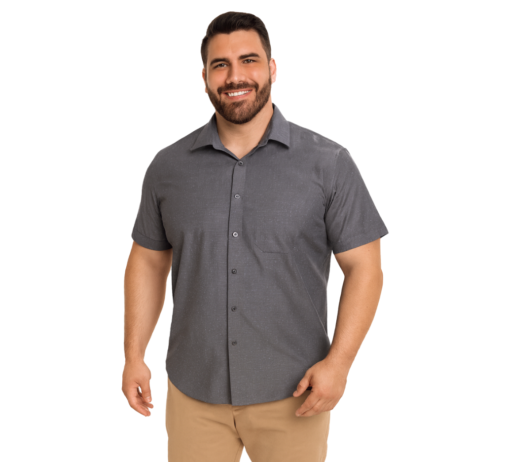 Camisa dobby sport 504 diseño gris oscuro manga corta slim fit | MASX Chile