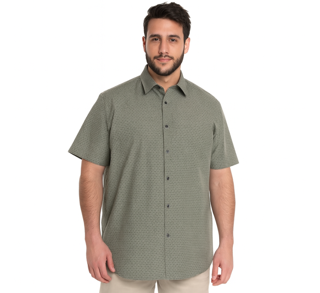 Camisa fantasía estampada cuello semi italiano 517 verde musgo slim fit | MASX Chile