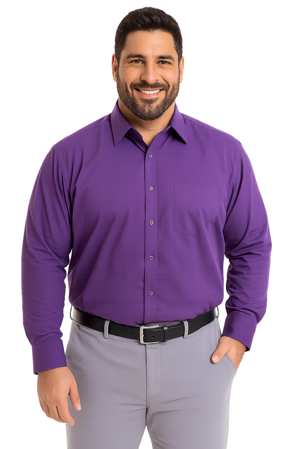 Camisa lisa cuello italiano regular fit morado Tallas grandes | MASX Chile
