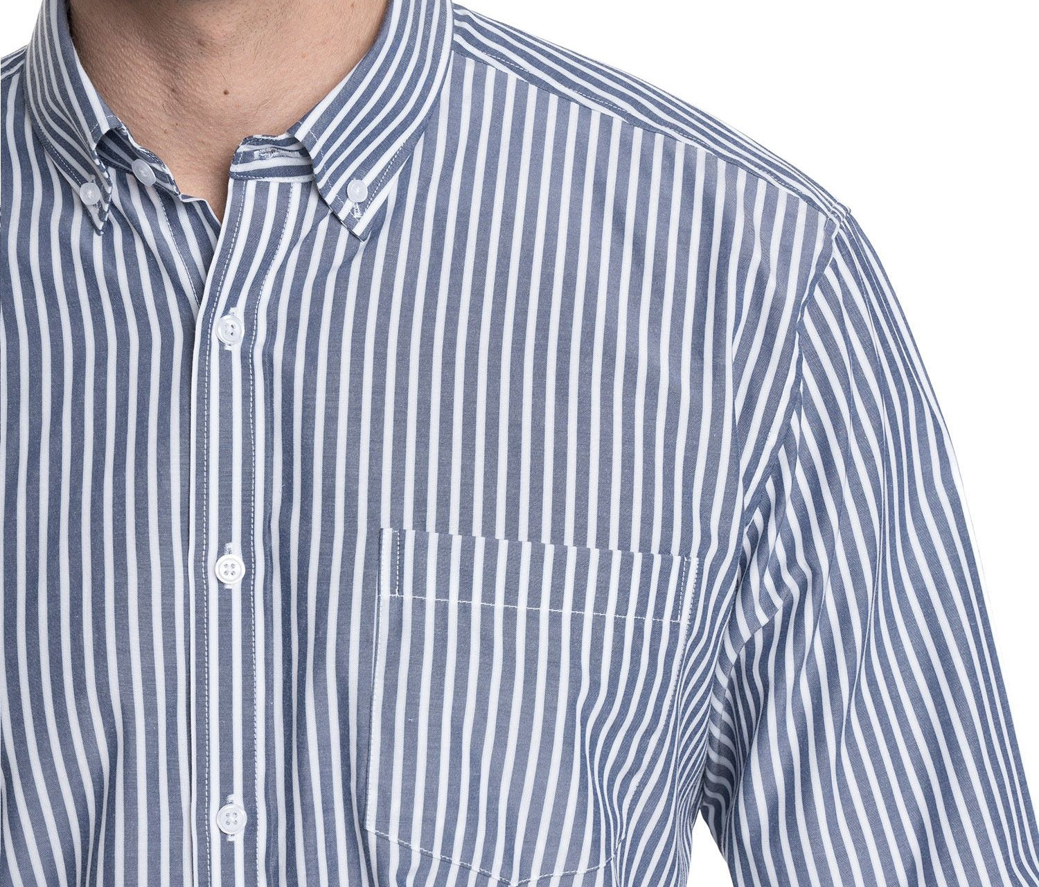 Camisa listada premium manga larga regular fit 572 diseño celeste medio Tallas grandes | MASX Chile