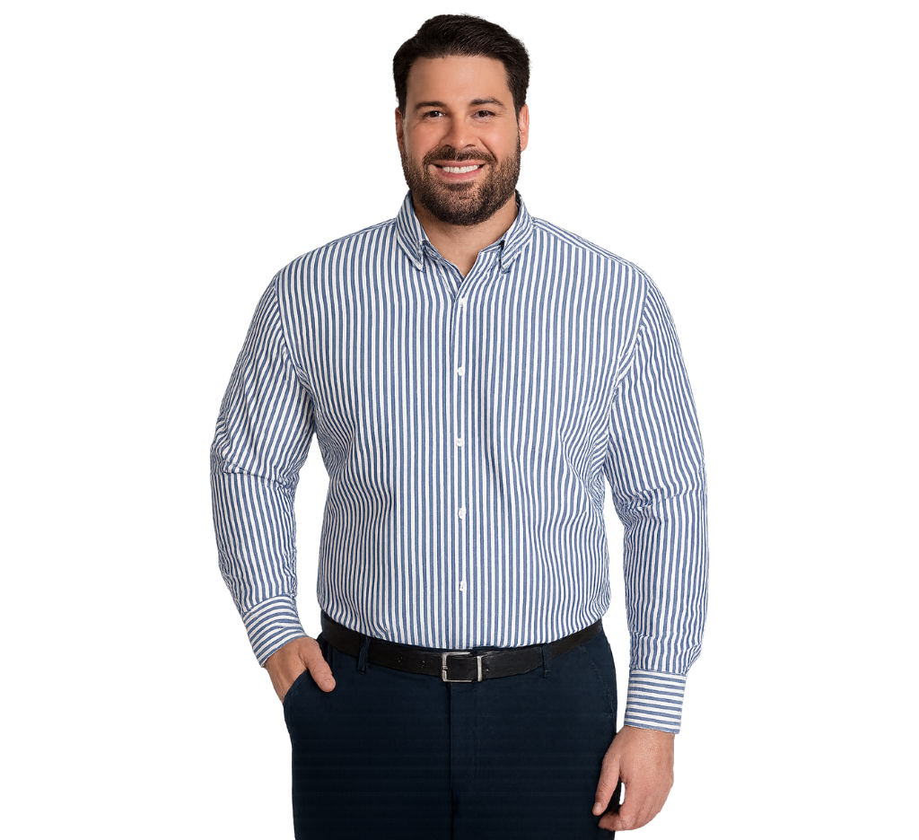 Camisa listada premium manga larga regular fit 572 diseño celeste medio Tallas grandes | MASX Chile