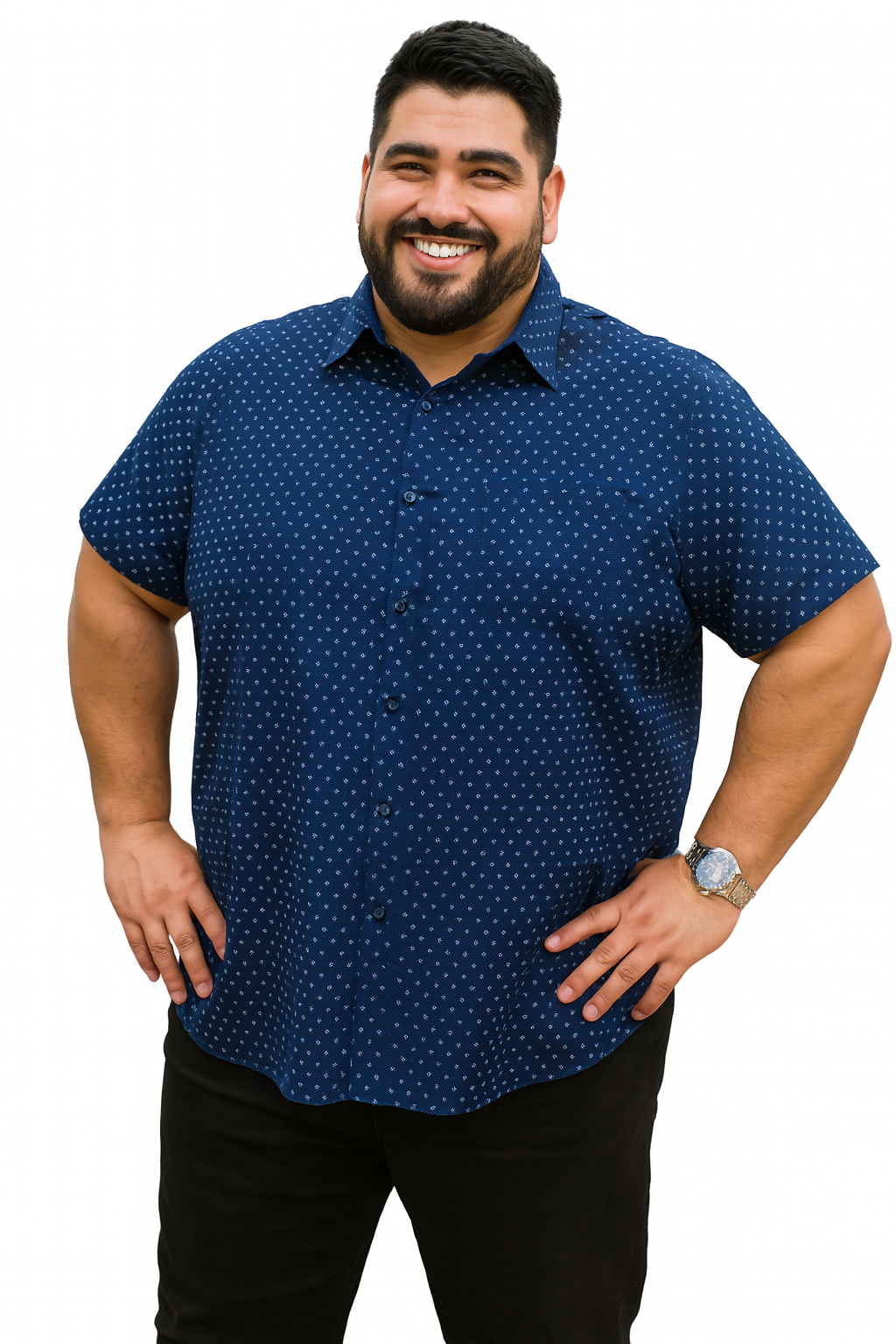 Camisa manga corta azul marino v m2 Tallas grandes | MASX Chile