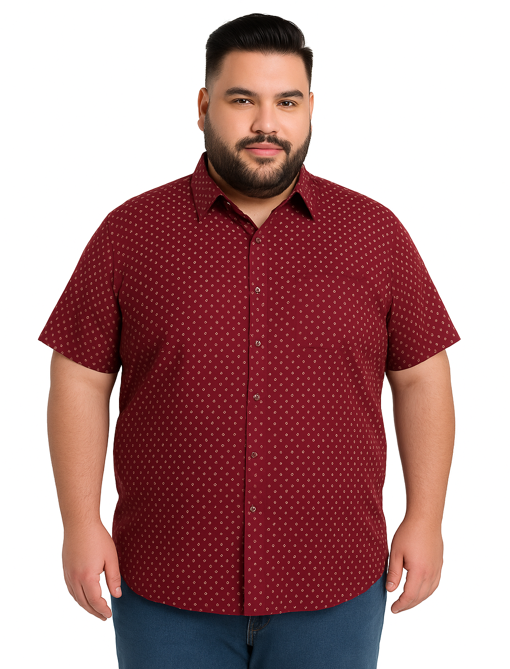 Camisa manga corta burdeo rombo Tallas grandes | MASX Chile