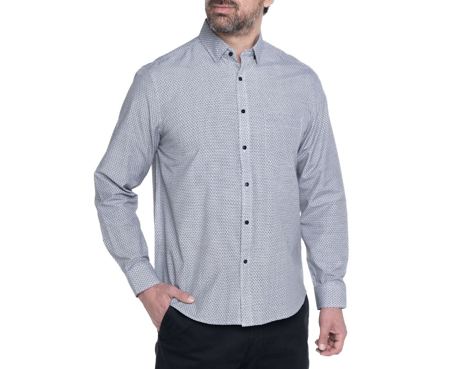 Camisa manga larga fantasía estampada regular fit diseño blanco Tallas grandes | MASX Chile
