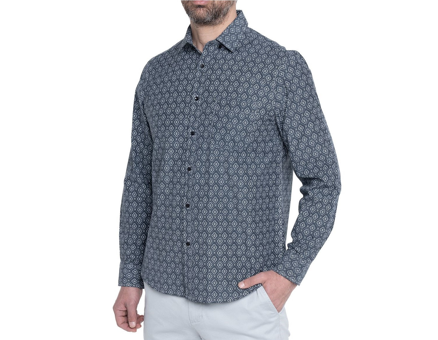 Camisa manga larga fantasía estampada regular fit diseño negro Tallas grandes | MASX Chile