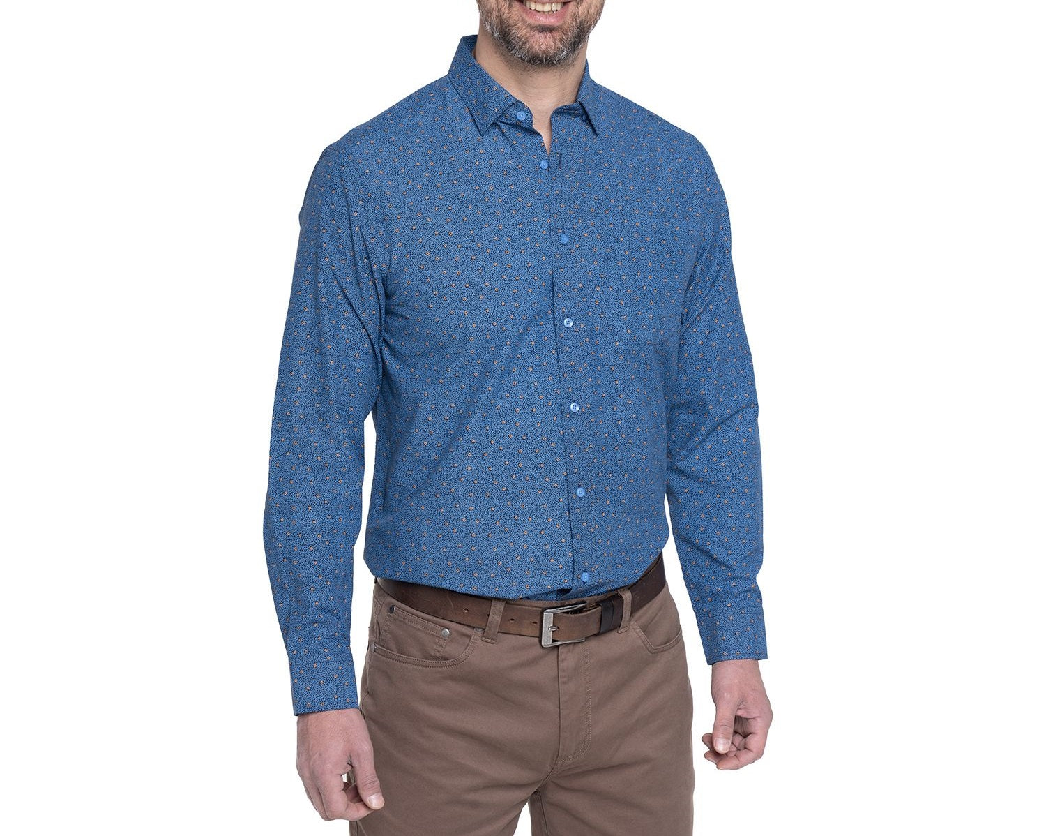 Camisa manga larga fantasía estampada slim fit diseño azul Tallas grandes | MASX Chile