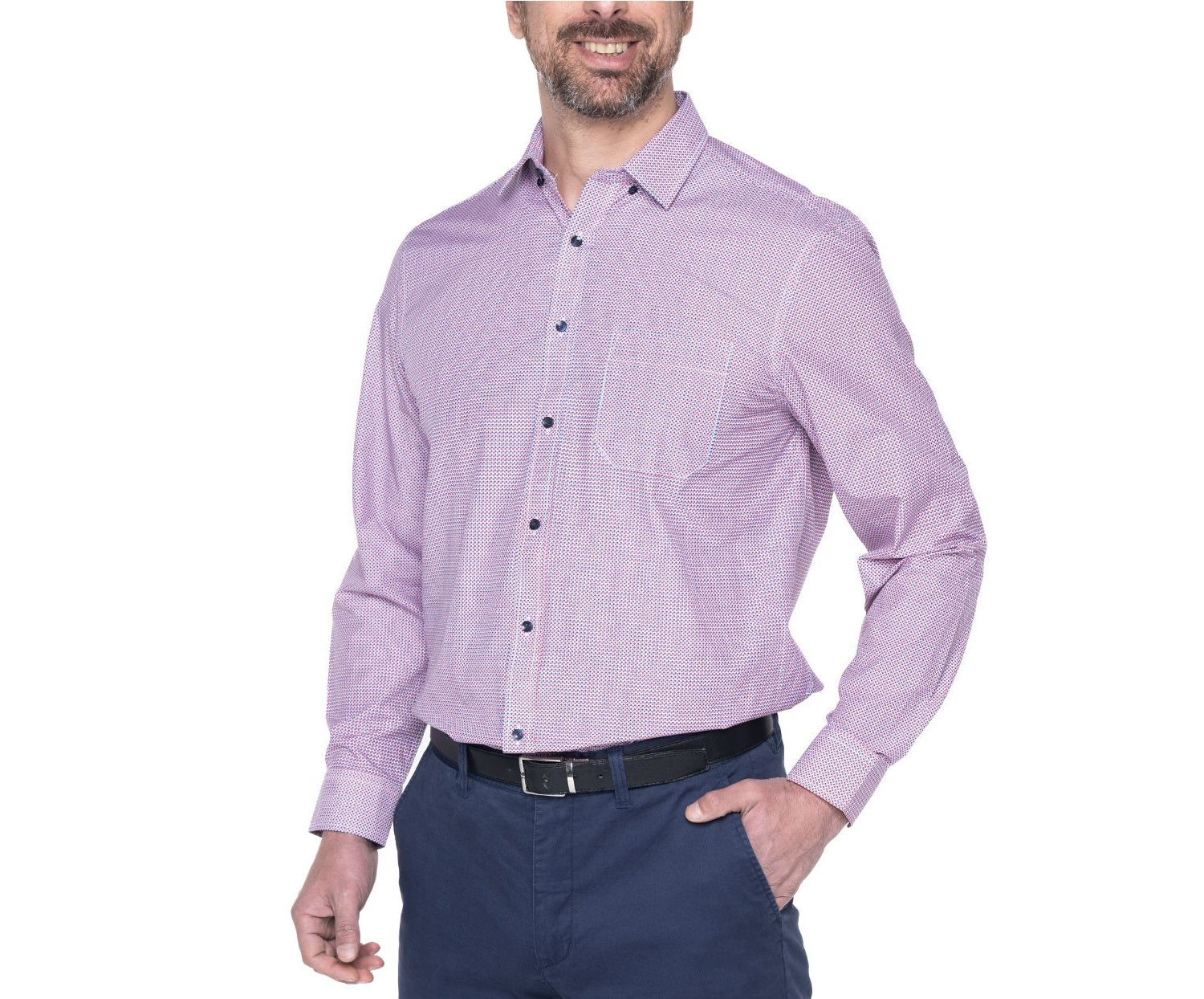 Camisa manga larga fantasía estampada slim fit diseño azul marino Tallas grandes | MASX Chile