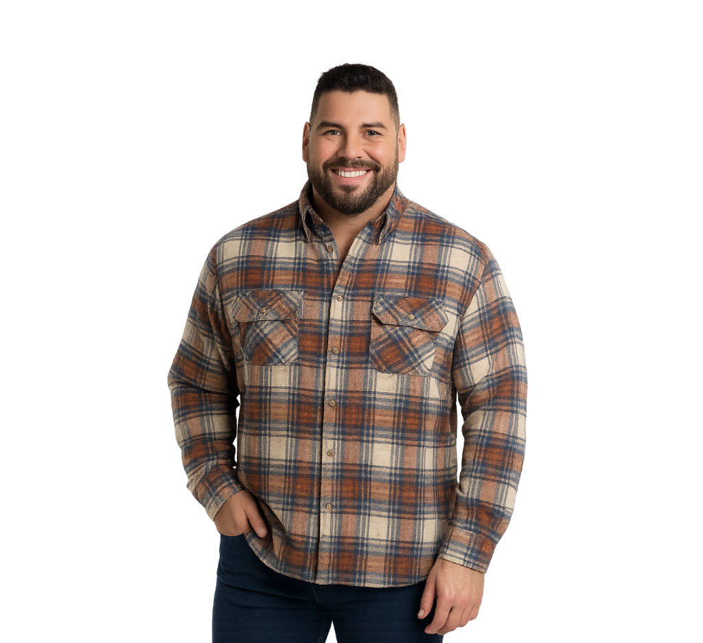 Camisa manga larga leñadora special fit diseño crema Tallas grandes | MASX Chile