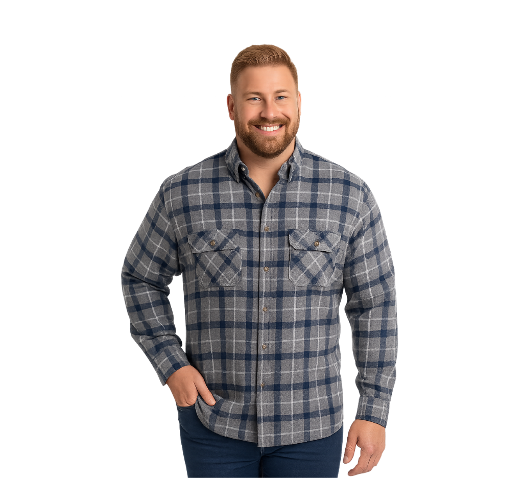 Camisa manga larga leñadora special fit diseño gris claro Tallas grandes | MASX Chile