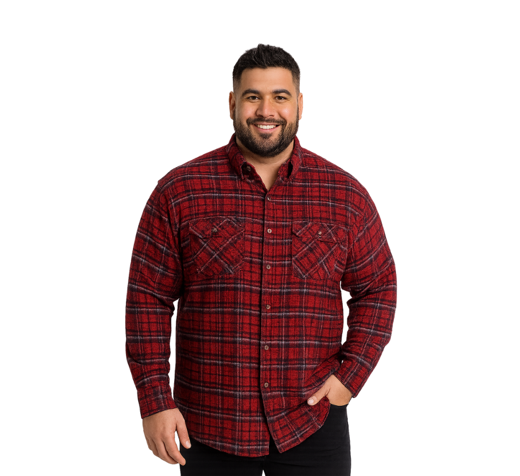 Camisa manga larga leñadora special fit diseño rojo oscuro Tallas grandes | MASX Chile
