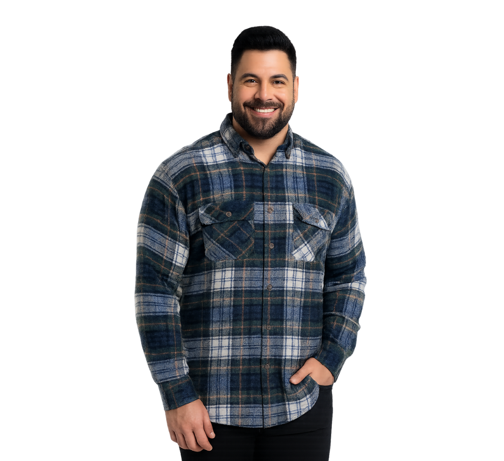 Camisa manga larga leñadora special fit diseño verde Tallas grandes | MASX Chile