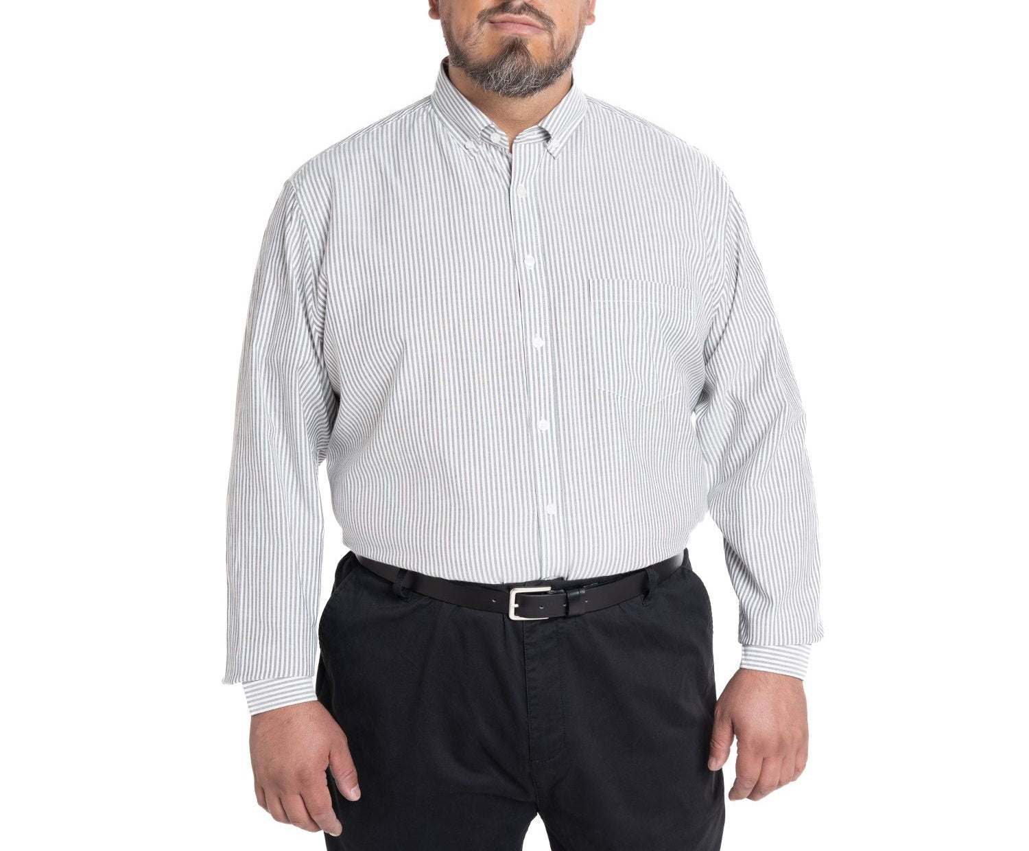 Camisa manga larga oxford listada 509 diseño negro Tallas grandes | MASX Chile