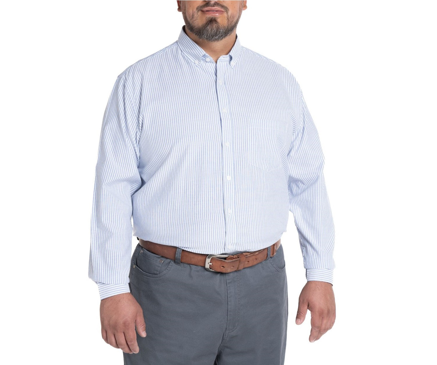 Camisa manga larga oxford listada 573 diseño celeste melange Tallas grandes | MASX Chile