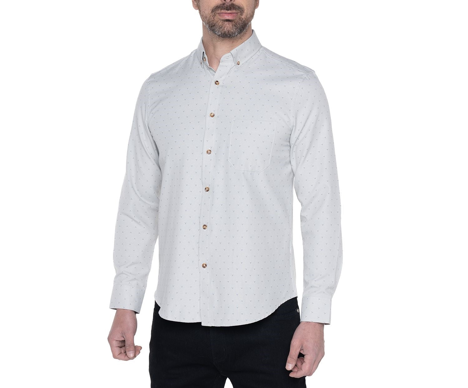 Camisa manga larga oxford slim fit estampada diseño gris medio Tallas grandes | MASX Chile