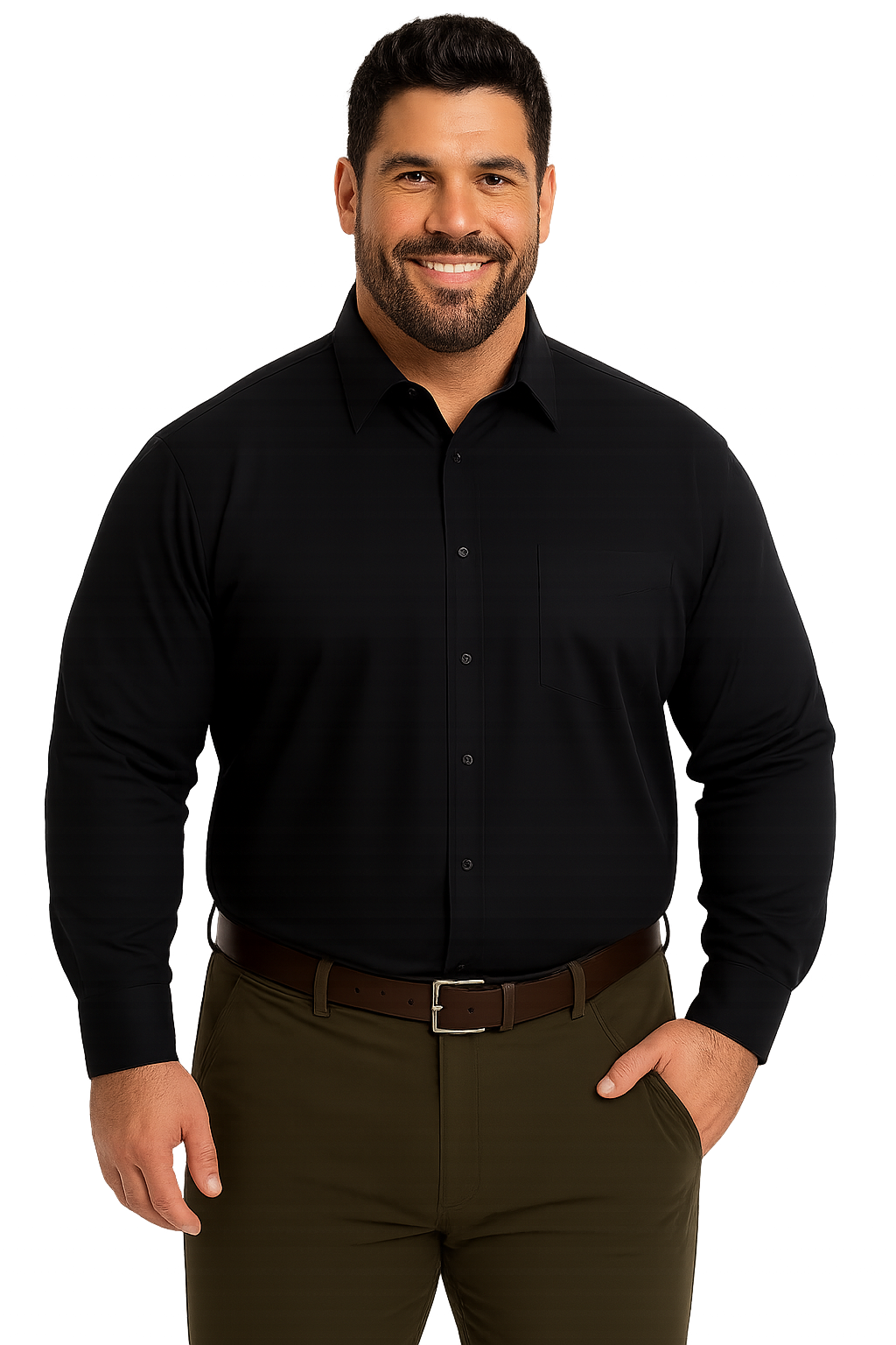 Camisa negro lisa cuello italiano regular fit M/L Tallas grandes | MASX Chile