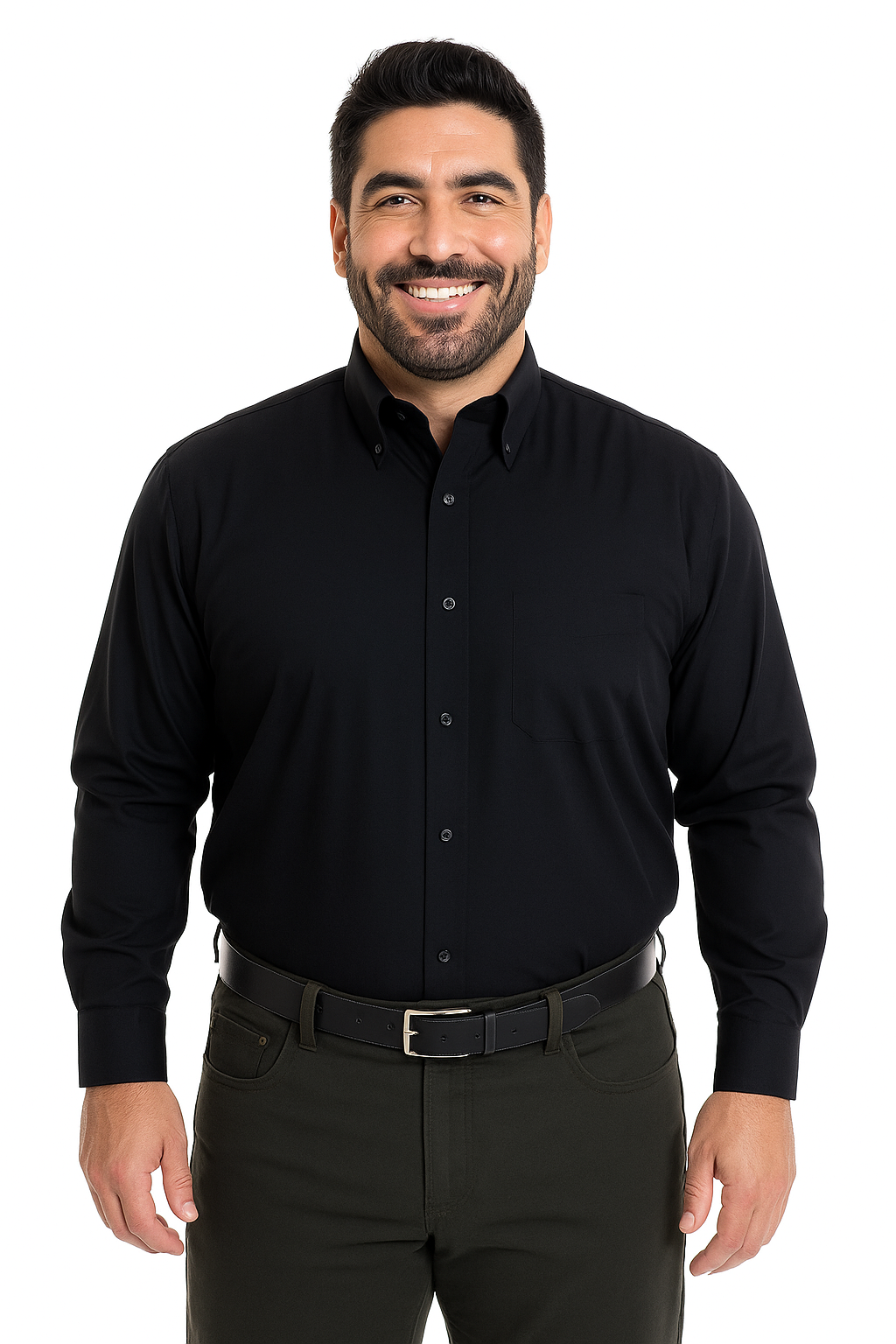 Camisa oxford negro lisa regular fit M/L Tallas grandes | MASX Chile