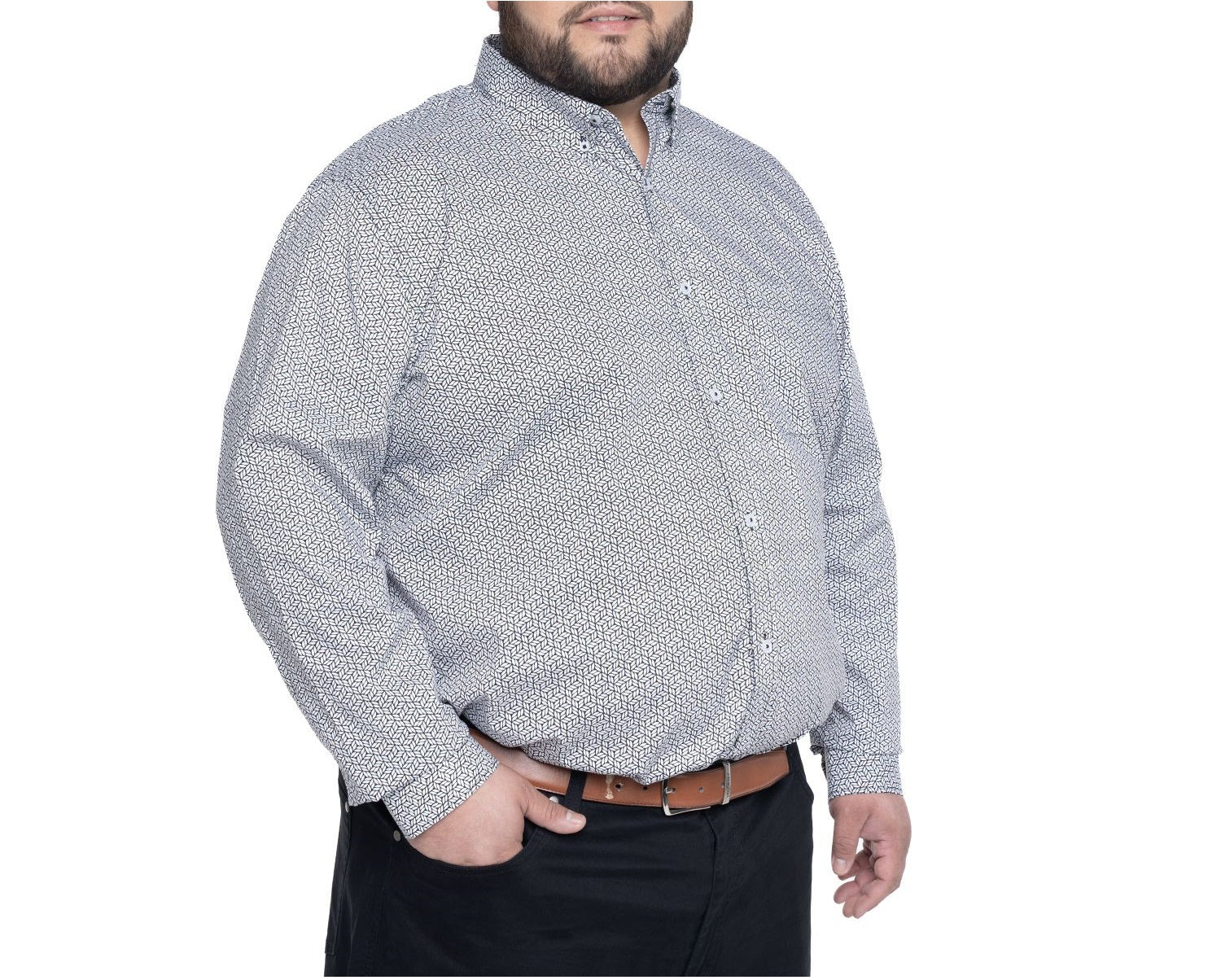 Camisa sport estampada manga larga spandex 501 blanco Tallas grandes | MASX Chile