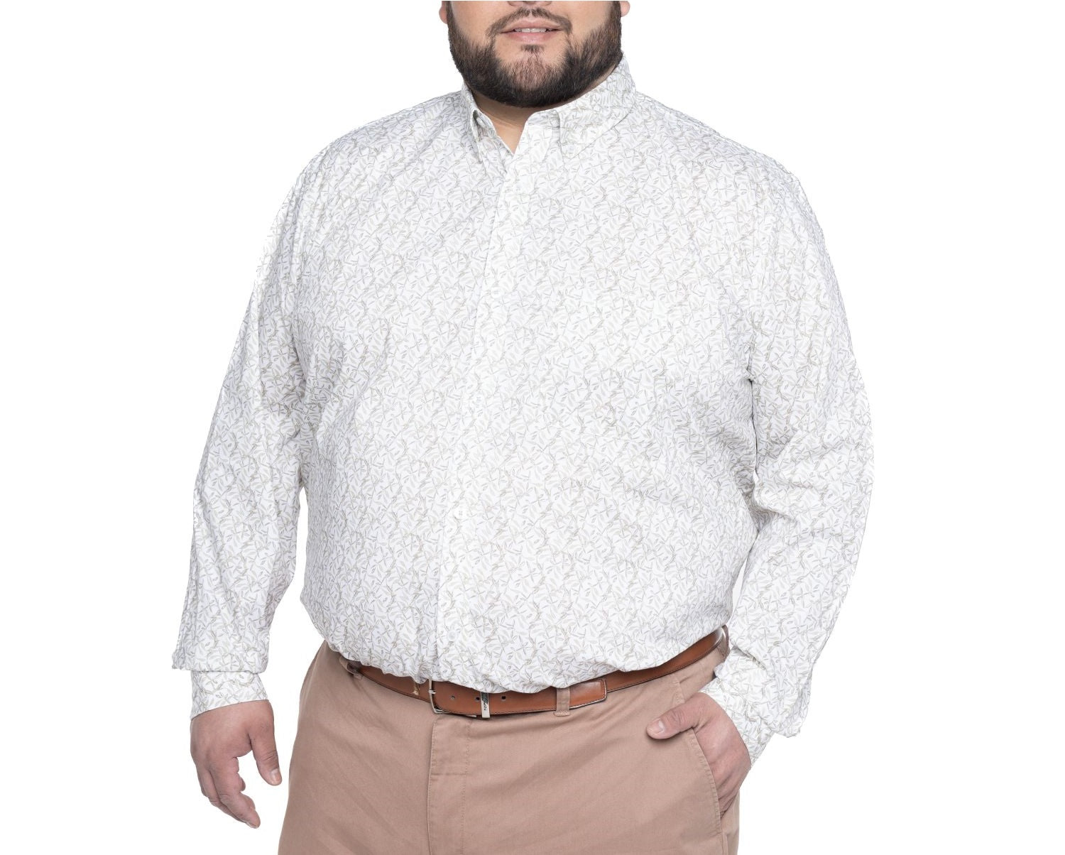 Camisa sport estampada manga larga spandex 530 beige claro Tallas grandes | MASX Chile