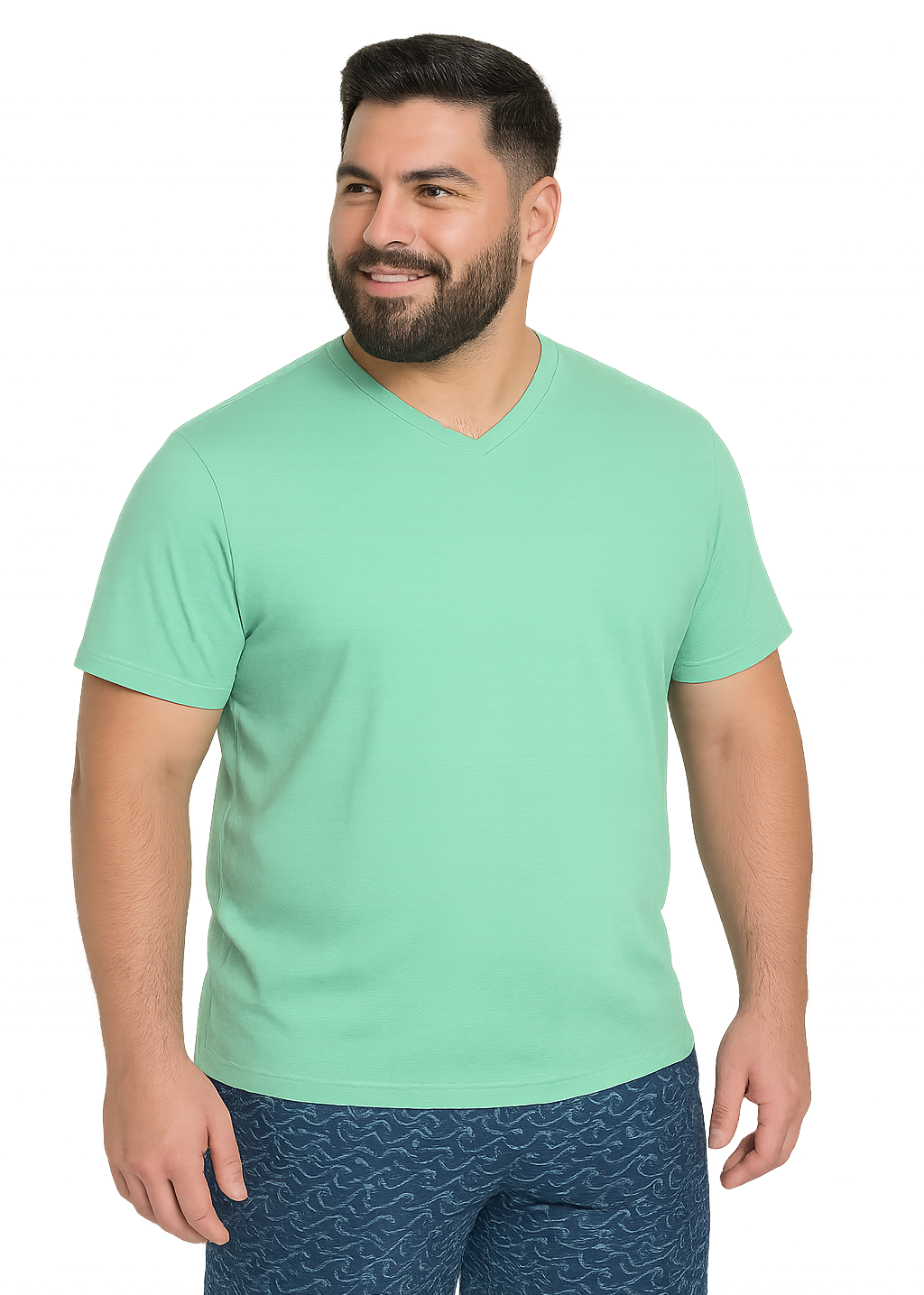Polera jersey cuello v - 018 verde turquesa