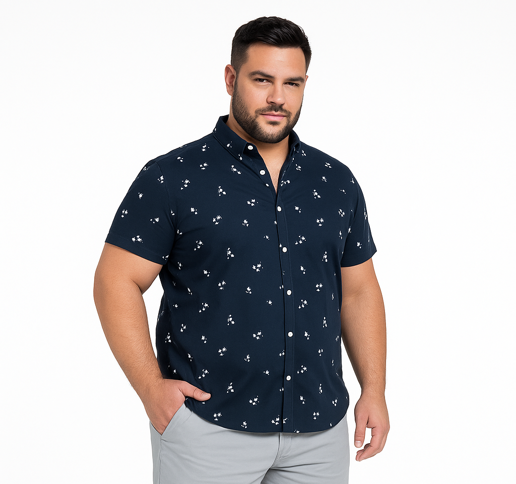 Camisa guayabera regular fit - diseño azul marino