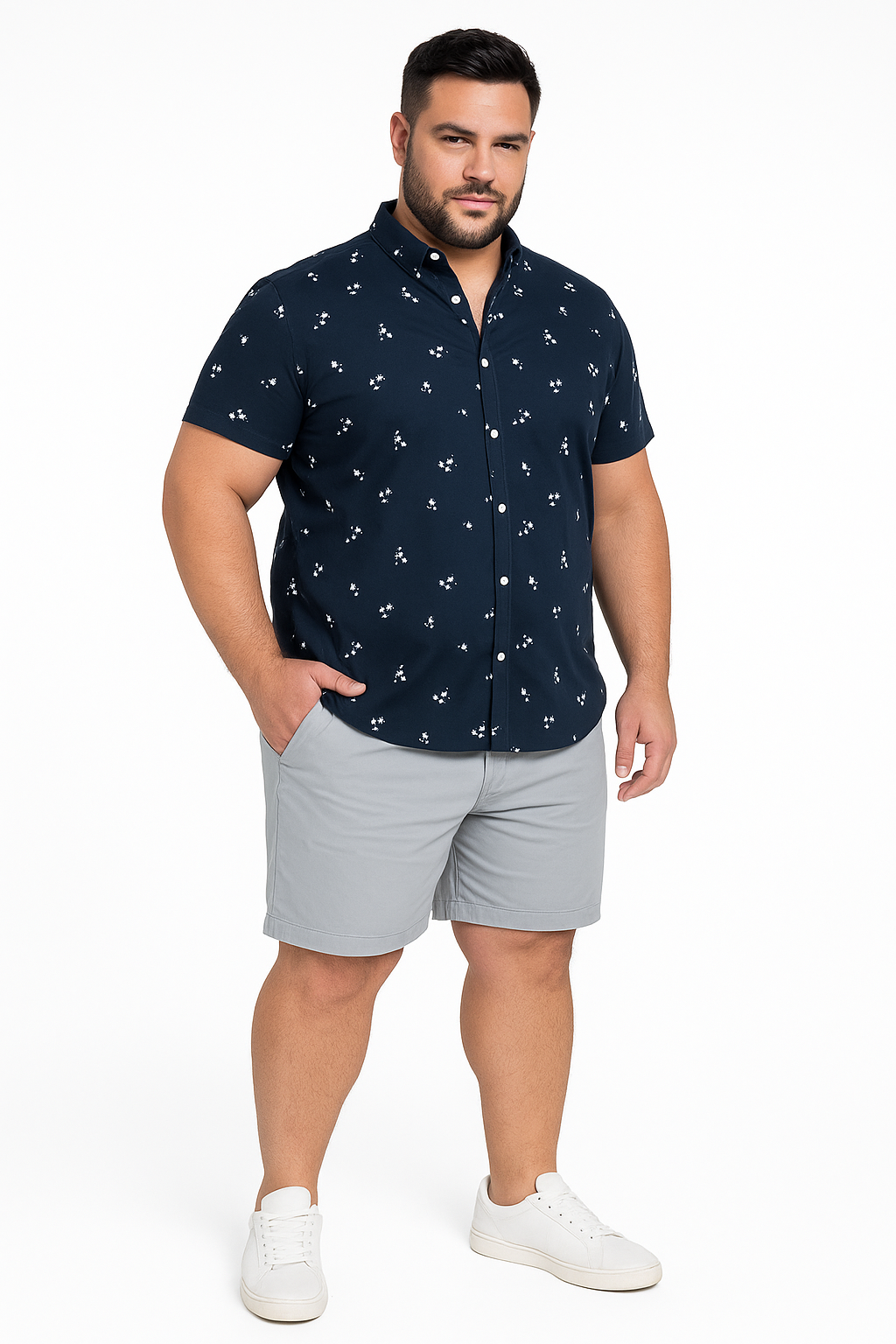 Camisa guayabera regular fit diseño azul marino Tallas grandes | MASX Chile