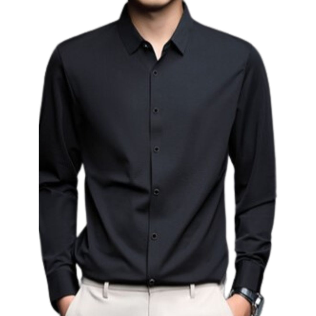 Camisa formal negra lisa M/L – Tallas grandes