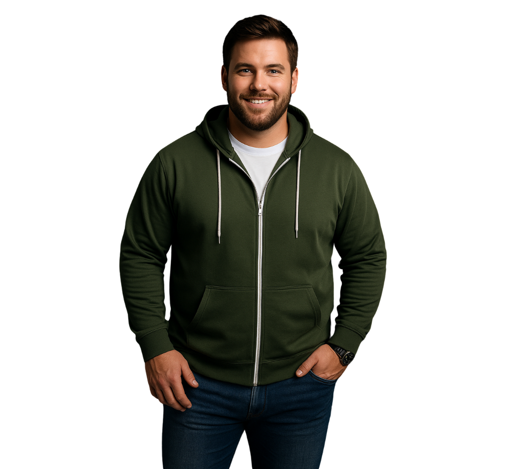 Polerón con gorro y cierre Verde Olivo Talla 2XL