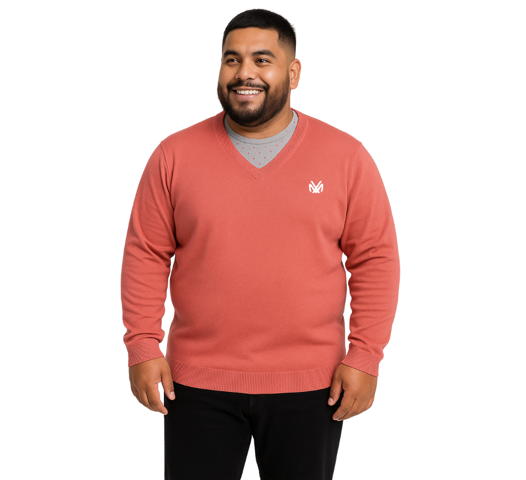 Sweater Liso Cuello V Rosado 2XL