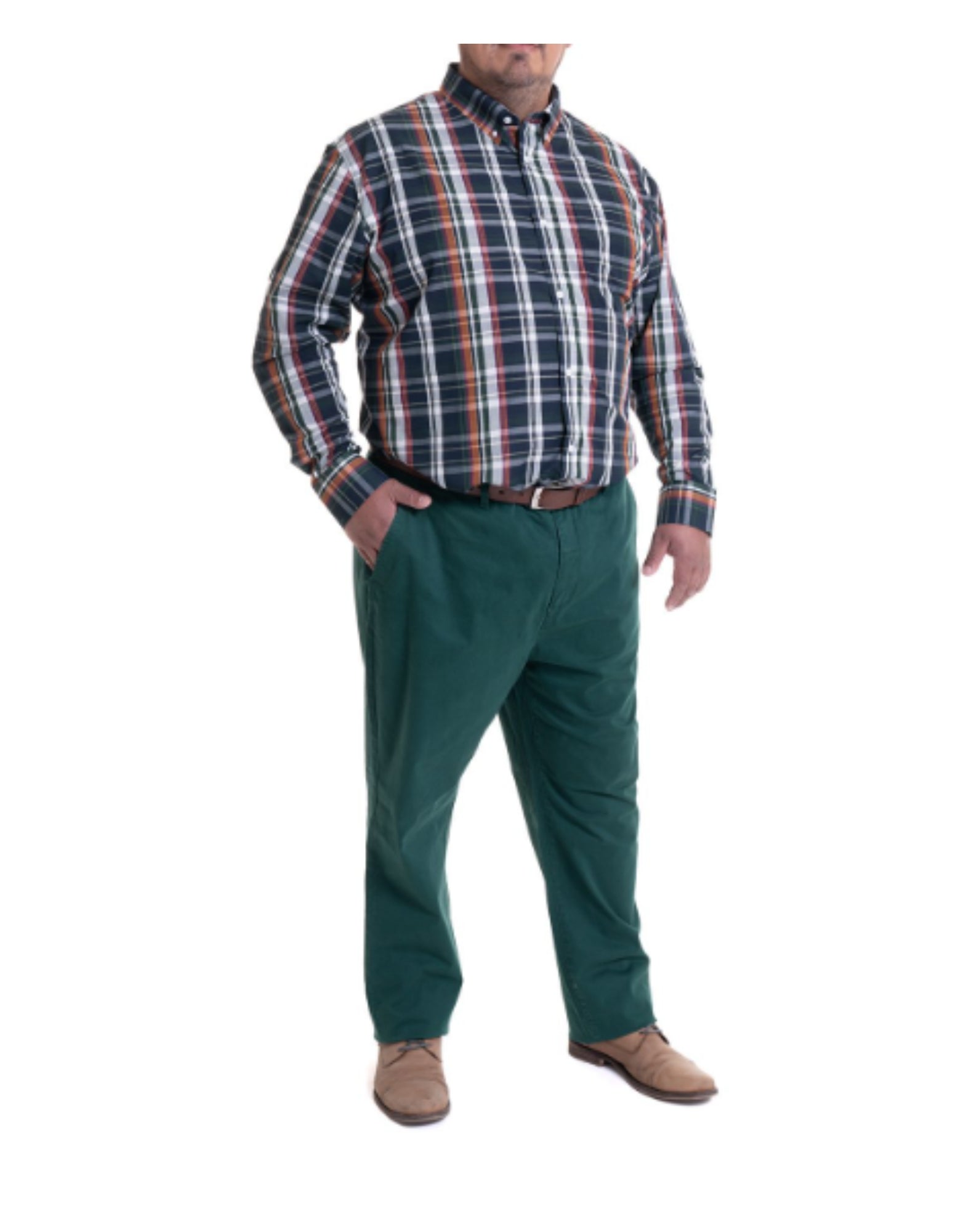 Pantalón frente plano slim fit spandex 007 verde oscuro Tallas Grandes | MASX Chile