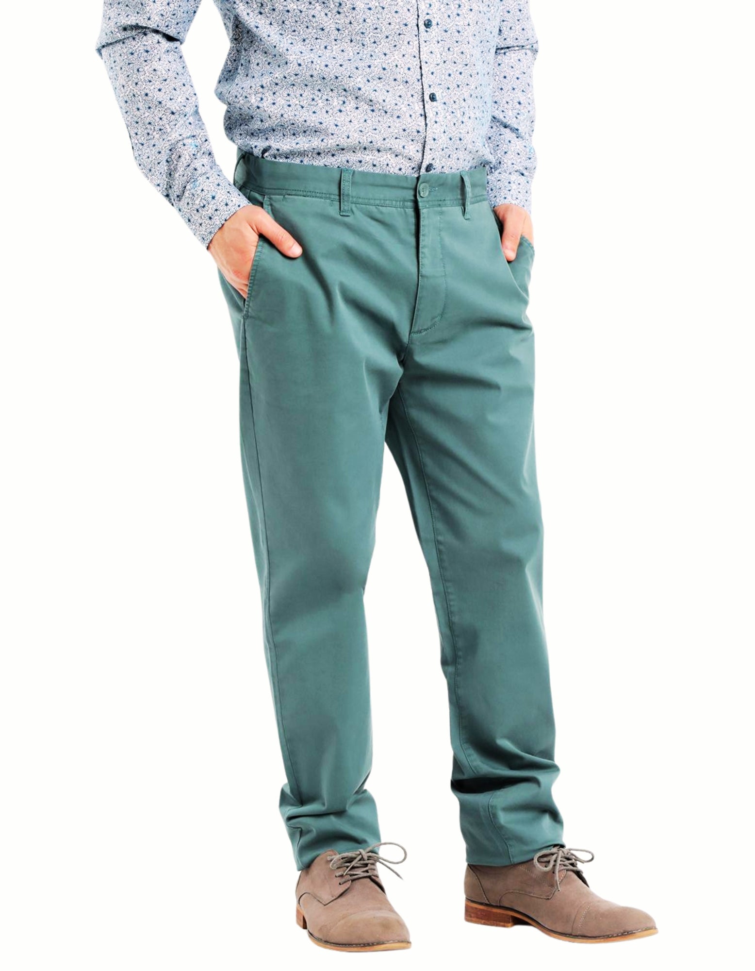 Pantalón frente plano slim fit spandex 014 verde pasto Tallas Grandes | MASX Chile