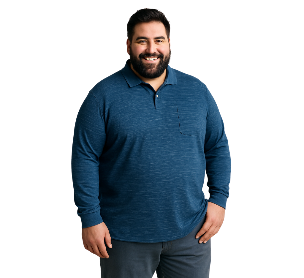 Polera Piqué Azul Diseño M/L Tallas Grandes | MASX Chile