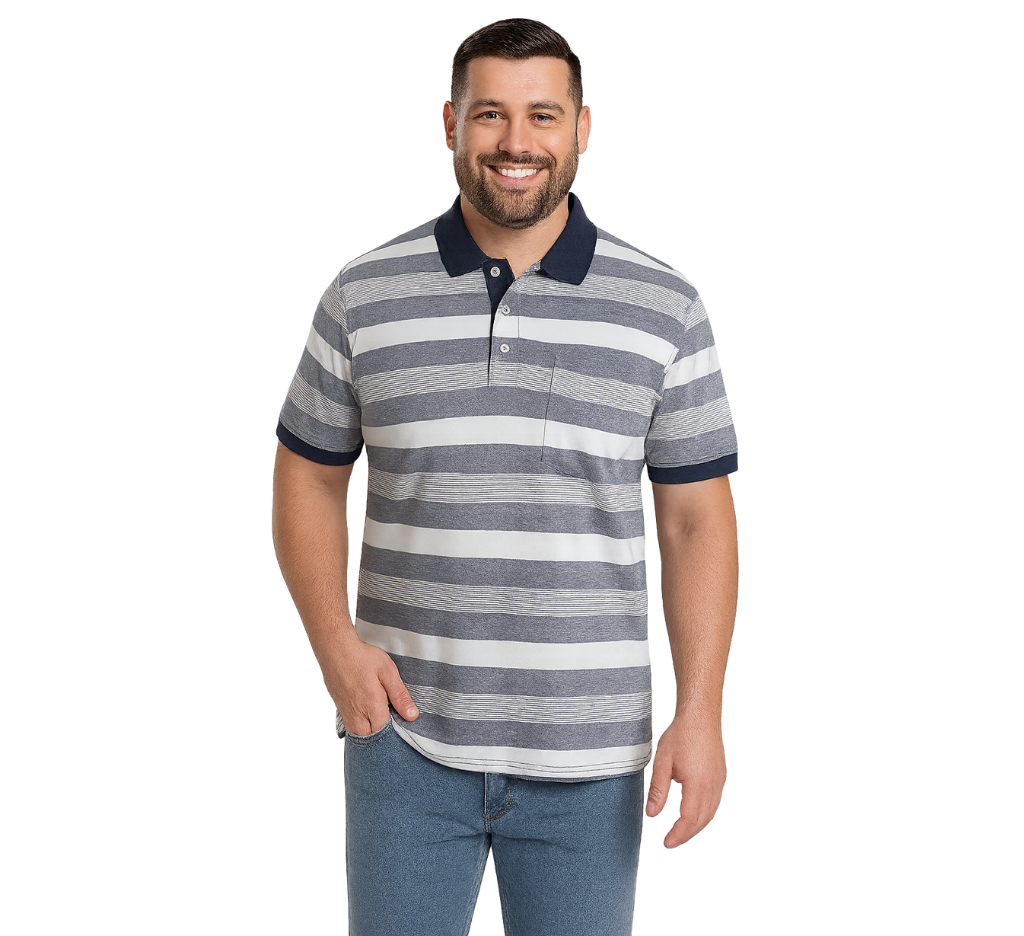 Polera Piqué Listada 571 diseño celeste claro Tallas grandes | MASX Chile