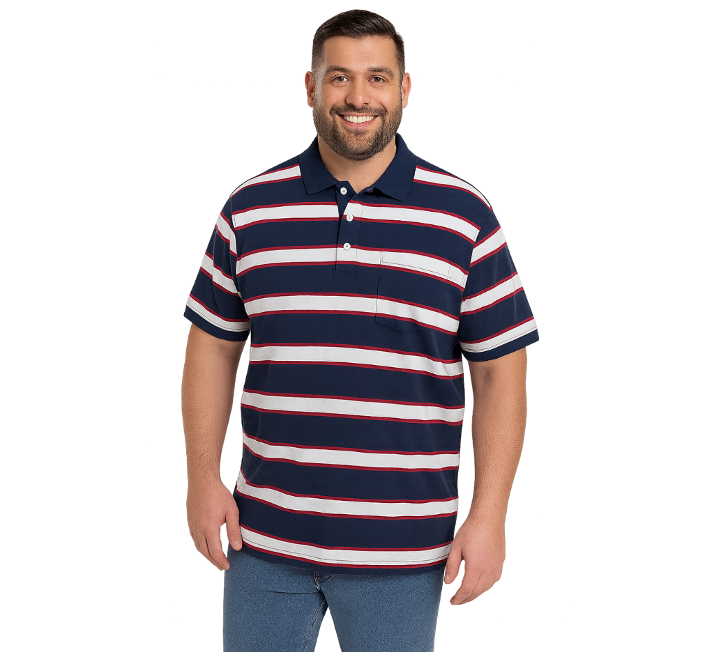 Polera Piqué Listada 579 diseño azul marino Tallas grandes | MASX Chile