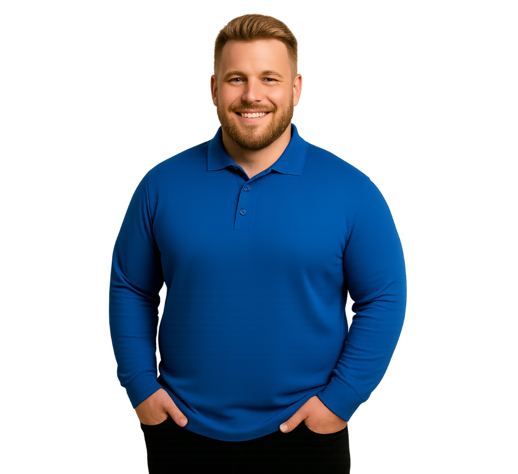 Polera Piqué Manga Larga Lisa Azul Francia Tallas Grandes | MASX Chile