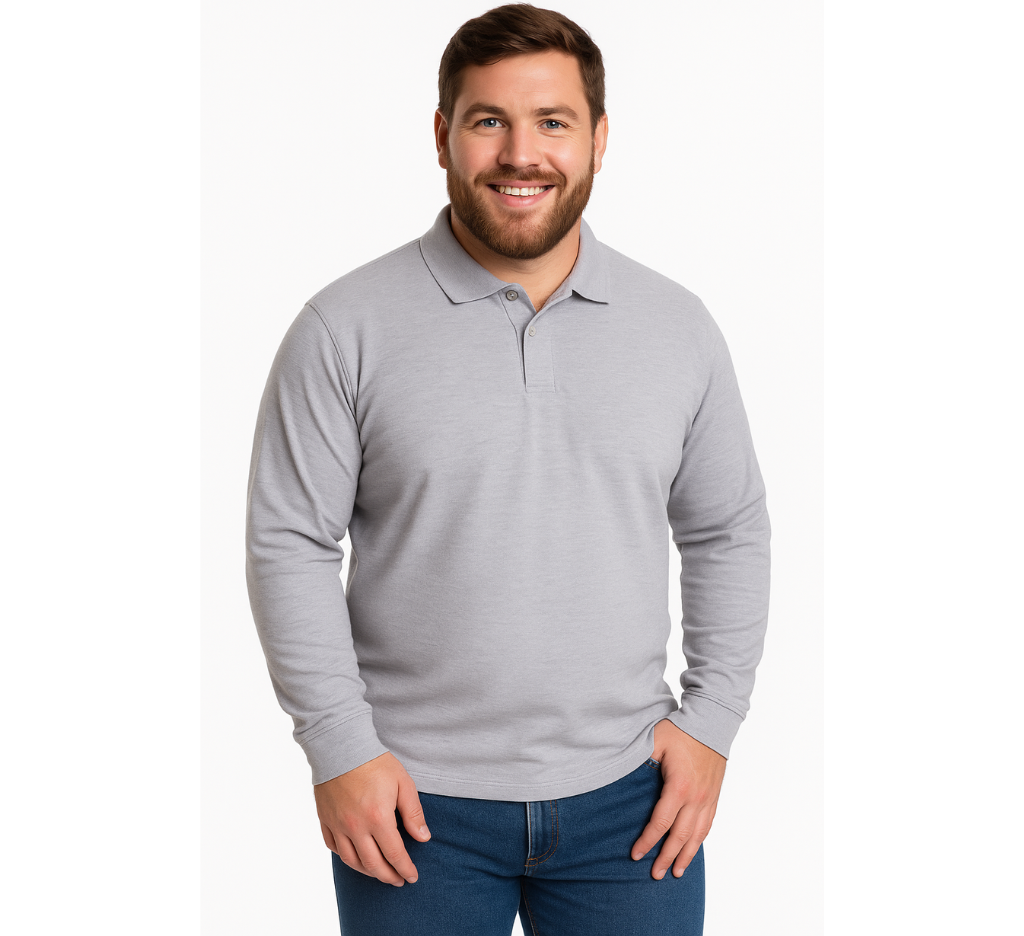 Polera Piqué Manga Larga Lisa Pizarra Tallas Grandes | MASX Chile