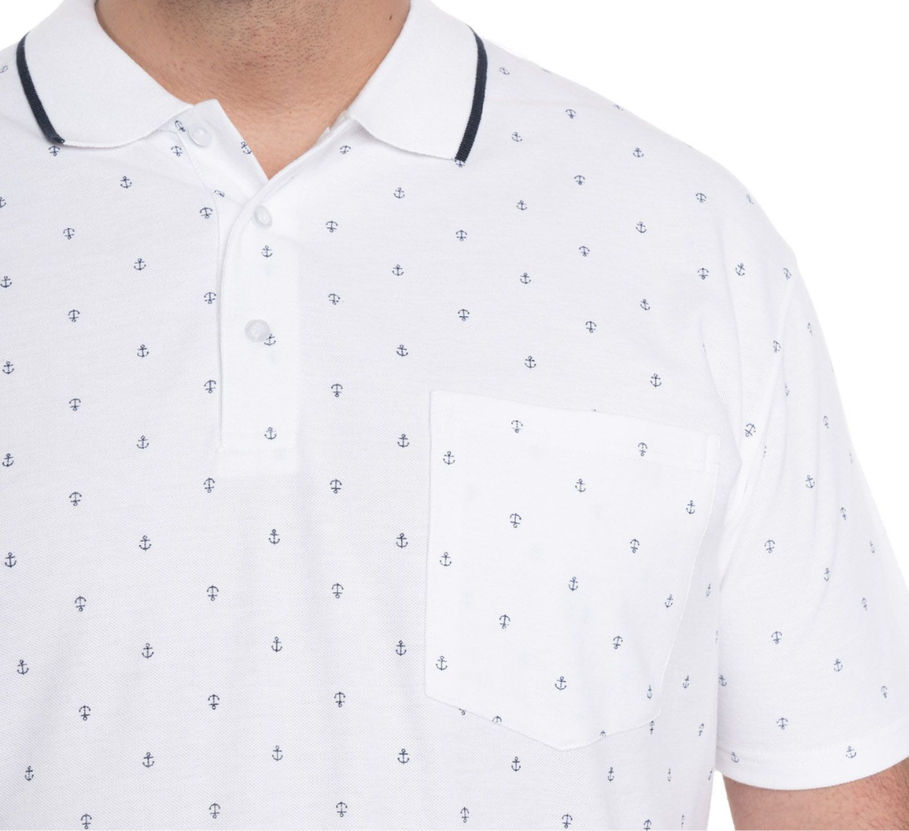 Polera Piqué estampada 501 diseño blanco M/C Tallas Grandes | MASX Chile