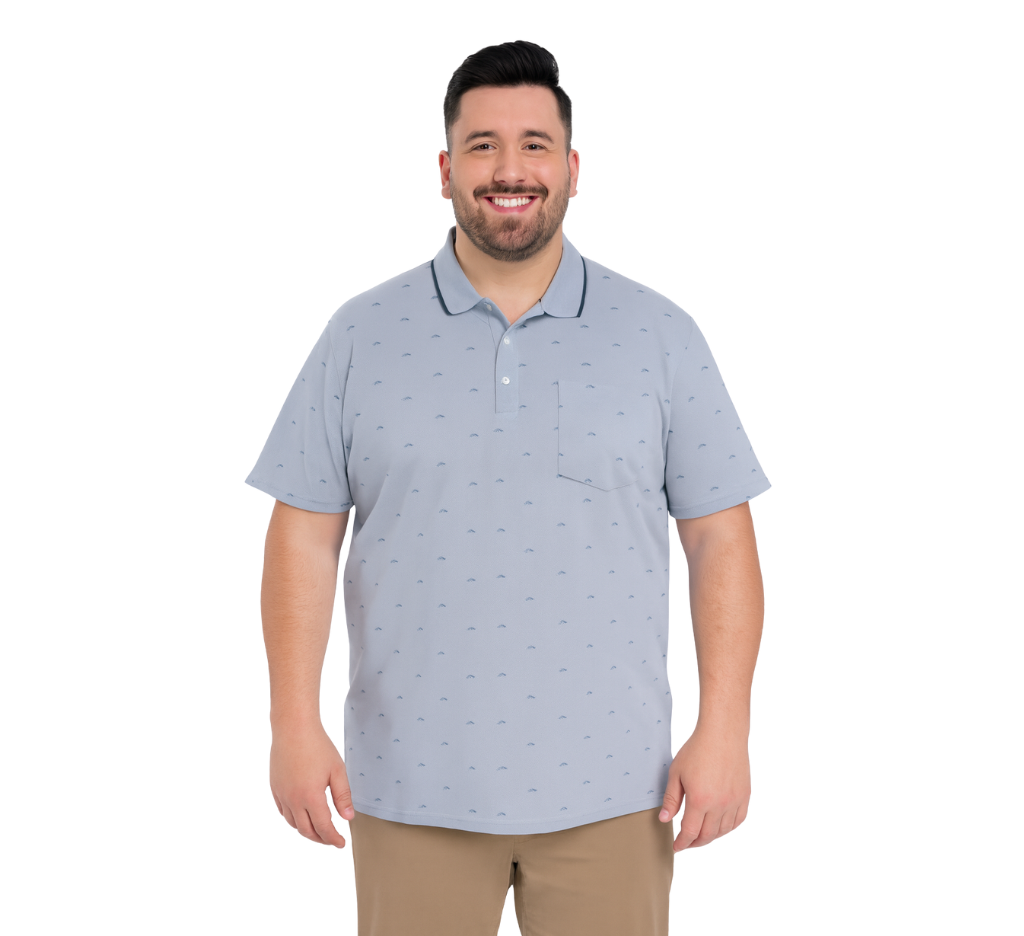 Polera Piqué estampada 506 diseño melange claro M/C Tallas Grandes | MASX Chile