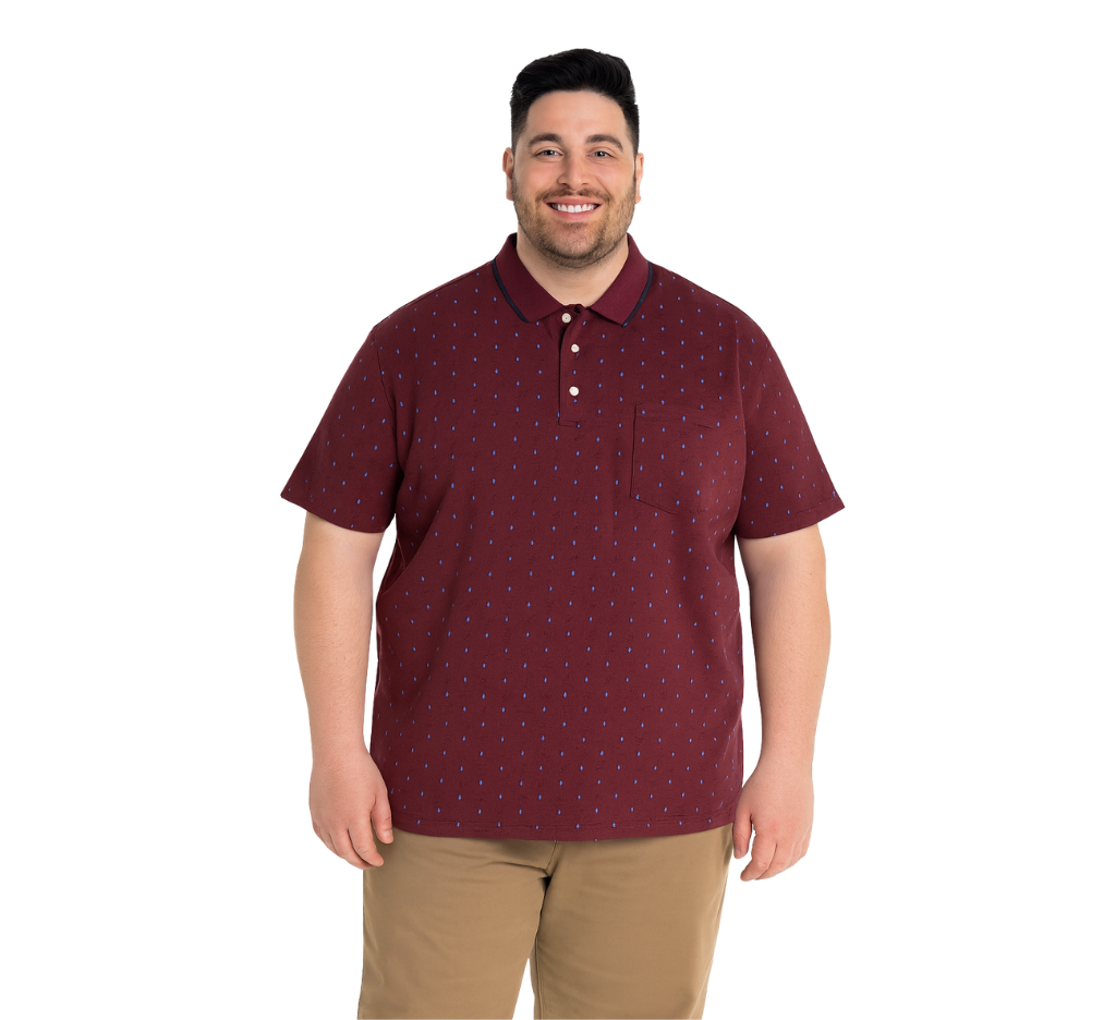 Polera Piqué estampada 556 diseño burdeo M/C Tallas Grandes | MASX Chile