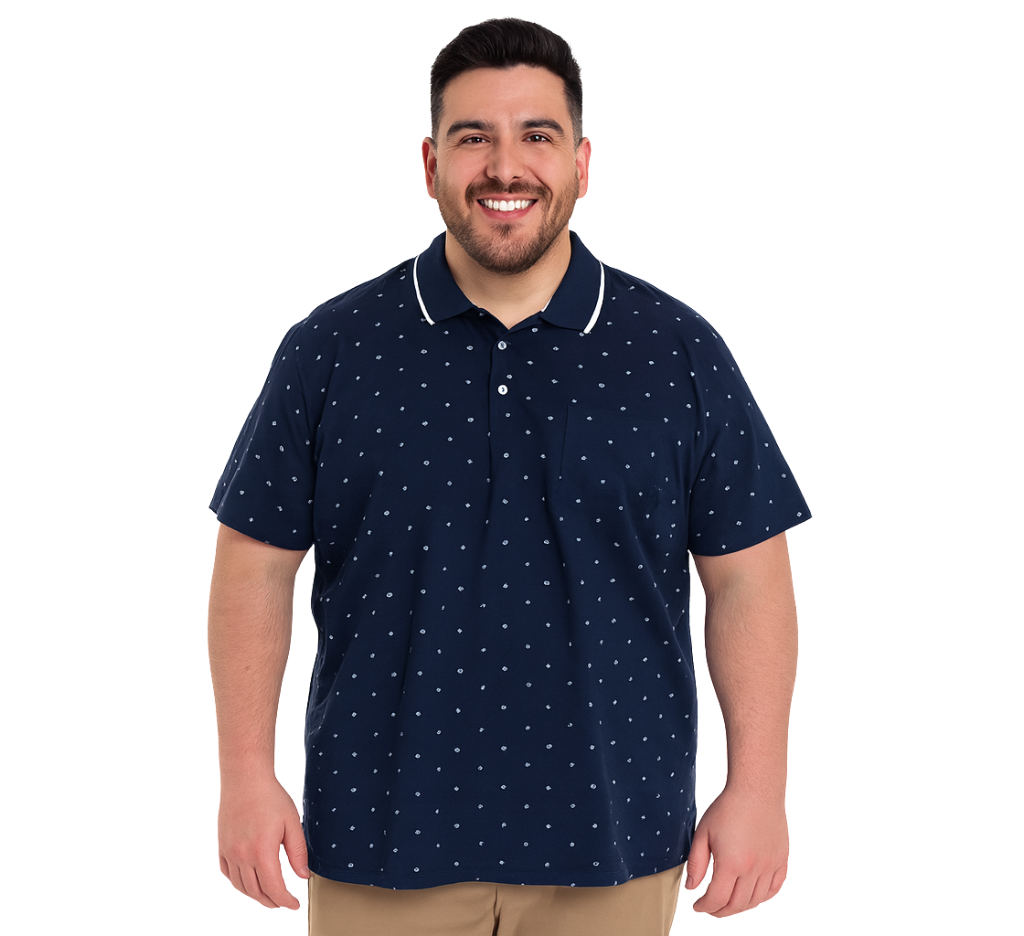 Polera Piqué estampada 579 diseño azul marino M/C Tallas Grandes | MASX Chile
