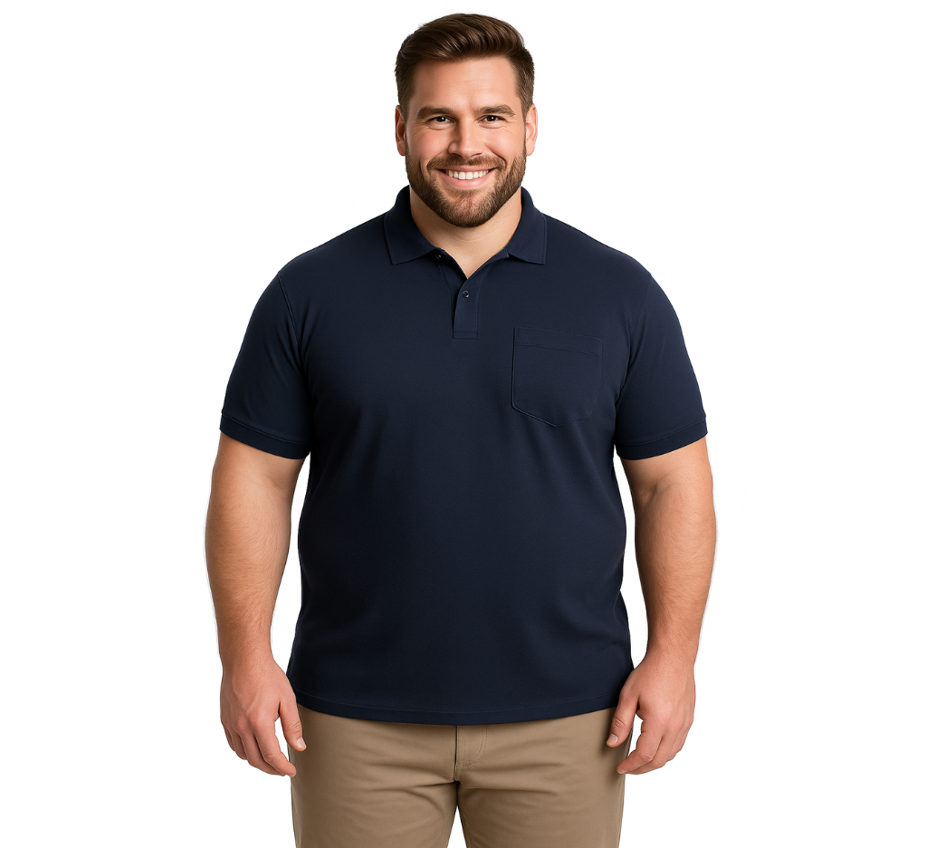 Polera Piqué lisa azul marino 180 GR kt M/C Tallas Grandes MASX