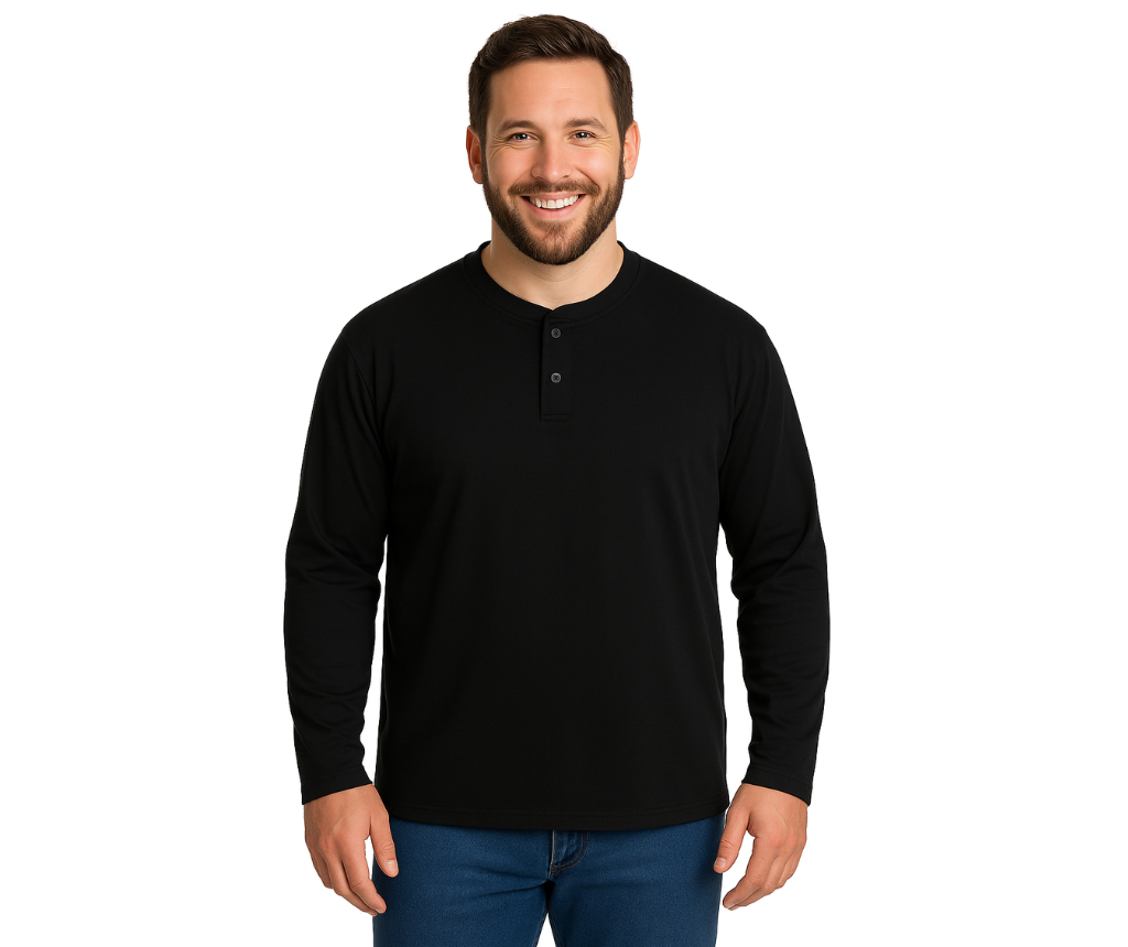 Polera manga larga Jersey botones slim fit 009 negro Tallas grandes | MASX Chile