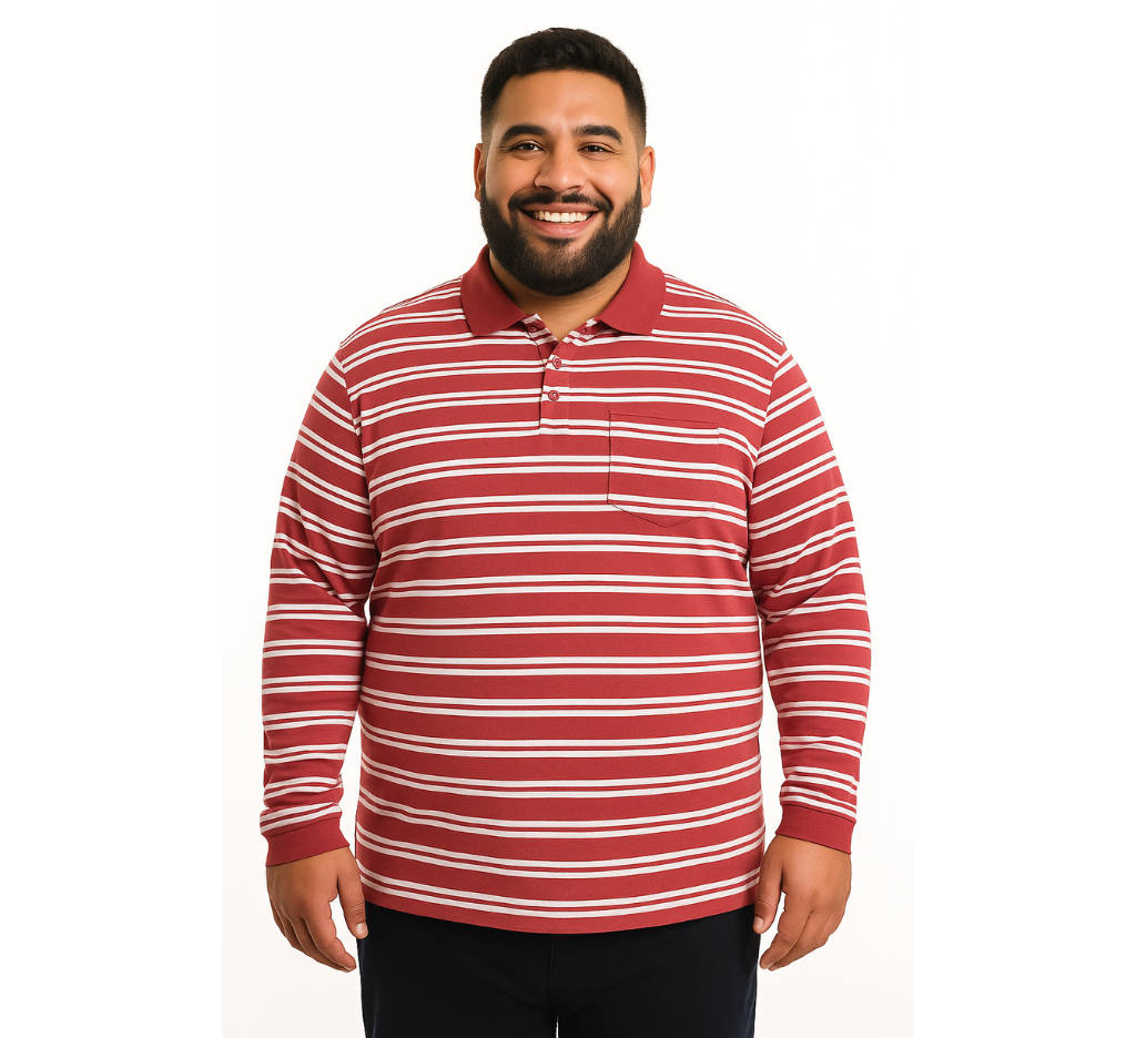 Polera manga larga piqué listada regular fit 006 Tallas grandes | MASX Chile