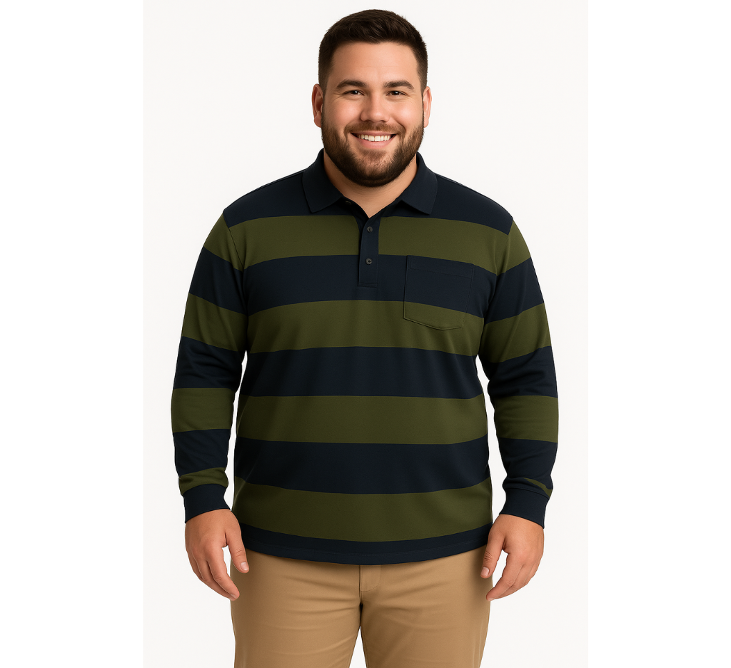 Polera manga larga piqué listada regular fit 513 verde oscuro Tallas grandes | MASX Chile